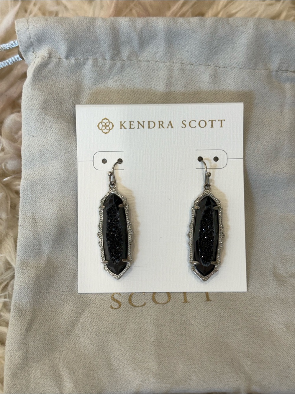 Kendra Scott Black Drusy and Silver Fran Earrings